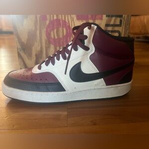 MEN'S NIKE COURT VISION MID SNEAKERS, BEET/BLACK/WHITE, SIZE MEN’S 8